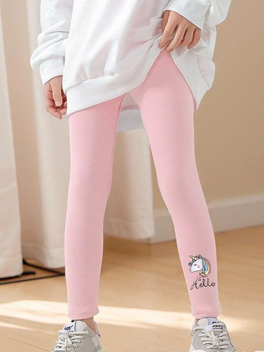 Girls' Unicorn Print Leggings, Stretchy Comfortable Skinny Pants, Casual Everyday & School Wear, Ankle Length, Toddler & Little Kid - Pink - View 1