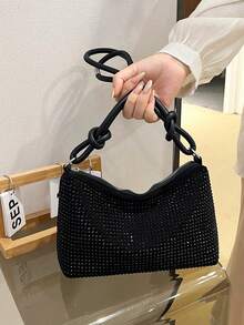 輕便商務休閒黑色 Hobo 包釘裝飾拉鍊適合青少年女孩女大學生、菜鳥和白領非常適合辦公室、大學、工作、商務、通勤、戶外、旅行、郊遊 - 黑色 - 查看 4