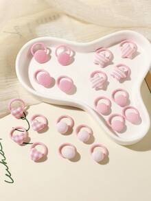 20 pezzi Elastici per capelli con stampa a cuori rosa e plaid, accessori per capelli da principessa o stile kawaii, lacci per capelli versatili che non danneggiano i capelli