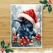 Aquarell Feiertags-Rabe Karte, Weihnachts-Rabe Grußkarte, festliche Wintervogel Kunst, handgemachte Feiertags Karte, Aquarell Grußkarte - 11cm/4,33"x16cm/6,29", Weihnachtskarten mit Umschlägen, Grußkarten, Grußkarten mit Umschlägen, Pop-up Karten, Pop-up Weihnachtskarten