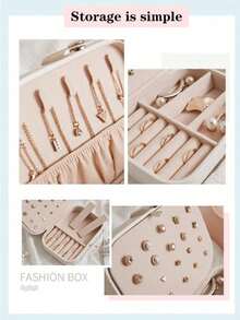 PU Jewelry Storage Box, Travel Jewelry Box, Portable Jewelry Storage Box, Large Capacity Jewelry Storage Box,Multifunctional Double Layer Jewelry Storage Box, Dressing Table Storage Box, Waterproof Large Capacity ,Simple Travel And Home Jewelry Box, Suitable For Necklaces, Earrings, Rings, Bracelets, Portable Travel Jewelry Storage Box, Valentine's Day Gift, Wedding Gift.