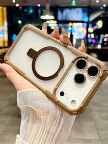 1 pezzo Nuova custodia protettiva per telefono con finitura opaca, supporto circolare pieghevole anti-caduta magnetico ai quattro angoli, compatibile con ricarica senza fili, adatta per iPhone 11/12/13/14/15/16/17 Pro Max