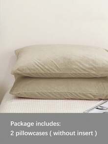 2pcs Beige Autumn And Winter Plus Velvet Padded Crystal Velvet Flannel Pillowcase Solid Color Japanese Simple Solid Color, Super Soft, Breathable, Simple, Fashionable And Casual Daily Life, Four Seasons Student Dormitory, Pillowcase, Excluding Pillow Core, Bedding, Hotel, Household Items, TwinFullQueenKing.