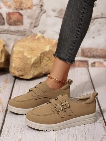 女式秋季新款一脚蹬复古绒面革乐福鞋，轻便软底舒适休闲平底鞋