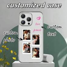 Customizable Heart-Shaped Personalized Phone Case, TPU Transparent Shockproof Silicone Phone Cover Compatible With Apple/Galaxy/Realme/Honor/Redmi/OPPO, Customizable Text And Images, Suitable For Father's Day, Labor Day, Valentine's Day, Birthday, Couples, Pets, Flowers, Butterflies