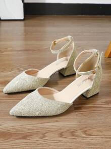 2025 Neuankömmling Herbst Damen Mode Spitze Beige High Heel Elegante geschlossene Zehenkappe Plateau Absatz Knöchelriemen Mittlerer Absatz Damen Schuhe Mary Jane Pumps - Beige - Übersicht 5