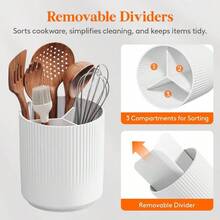 - Soporte para utensilios para encimera de cocina, cubiertos con base giratoria antideslizante, 3 compartimentos grandes, organizador de cubiertos con drenaje en, color blanco, 1 paquete - Blanco - Ver 6