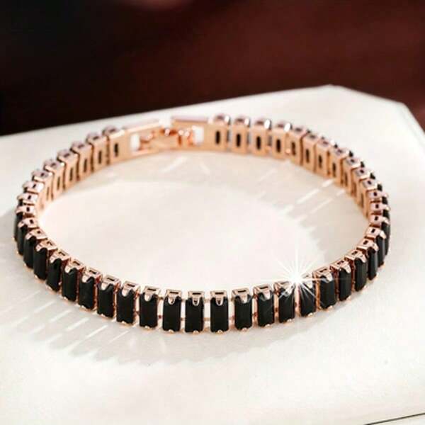 Luxury Style Black Rectangular Zirconia Bracelet Tennis Multicolor Bracelet Female Hand Jewelry Gift