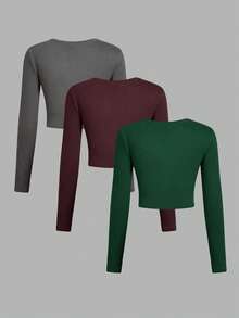 Dreiteilige, gerippte Langarmshirts für Damen aus Baumwolle, avantgardistisches Zeichendesign, neue Sportbekleidung für Damen im Frühjahr und Sommer im College-Stil, weiche und atmungsaktive Langarmshirts für Damen