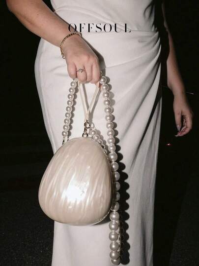 白色新娘婚礼派对包，采用高端珍珠、亚克力和大理石设计，优雅女士手提包/单肩包，适合派对、宴会、海滩度假