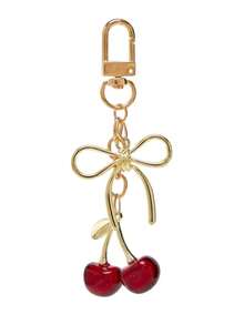 2 Stück/1 Stück Damen/Herren Gold/Rot/Rosa 10,5 cm Künstliche Acryl Kirsche Legierung Schleife Schlüsselanhänger, modischer minimalistischer Lässig Streetwear Accessoire geeignet für Damen/Herren Alltags-Outfit, Rucksack, Autoschlüssel, Reise, Schule, Party, Weihnachtsgeschenk, Autoschmuck, Geschenkidee für Freundin, Schwester, Lehrer