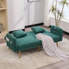 Multifunktionales Sofa-Bett für zwei Personen mit verstellbarer Rückenlehne, zwei USB-Anschlüsse, Handyhalter, Seitentasche, Metallbeinen – ein modernes Klappsofa als Sitzmöbel oder Gästebett.