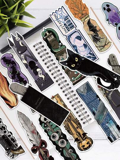 Set de 30 marcapáginas de papel con diseños de fantasmas, calaveras y estilo gótico oscuro y de terror, ideales como marcadores de páginas para estudiantes, lectores, biblioteca, oficina y diarios
