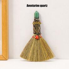 1PC Crystal Magic Broom Natural Amethyst Point Craft Witch Broomstick Divination Energy Reiki Healing Home Decoration Gift 4th Of July Women Fathers Dad Gift