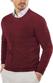 Men's Crew Neck Sweater Slim Fit Lightweight Sweatshirts Knitted Pullover For Casual Or Dressy Wear - 深紅色/黑色(雙色) - 查看 8
