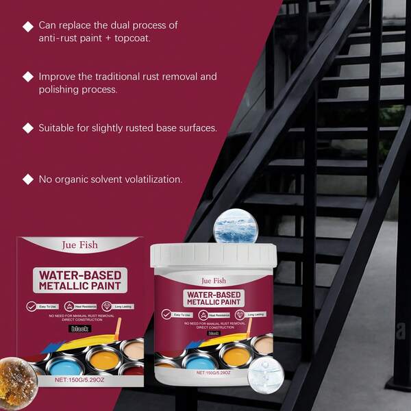 Schwarze wasserbasierende Metallfarbe, korrosionsbeständig, für Eisen-Kunstwerke im Automobilbereich, universeller selbstvermischender Pinsel-Set, rostschützende Farbe