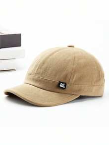 1pc Retro Short Brim Washed Color Block 5-Panel Baseball Cap, Casual Unisex