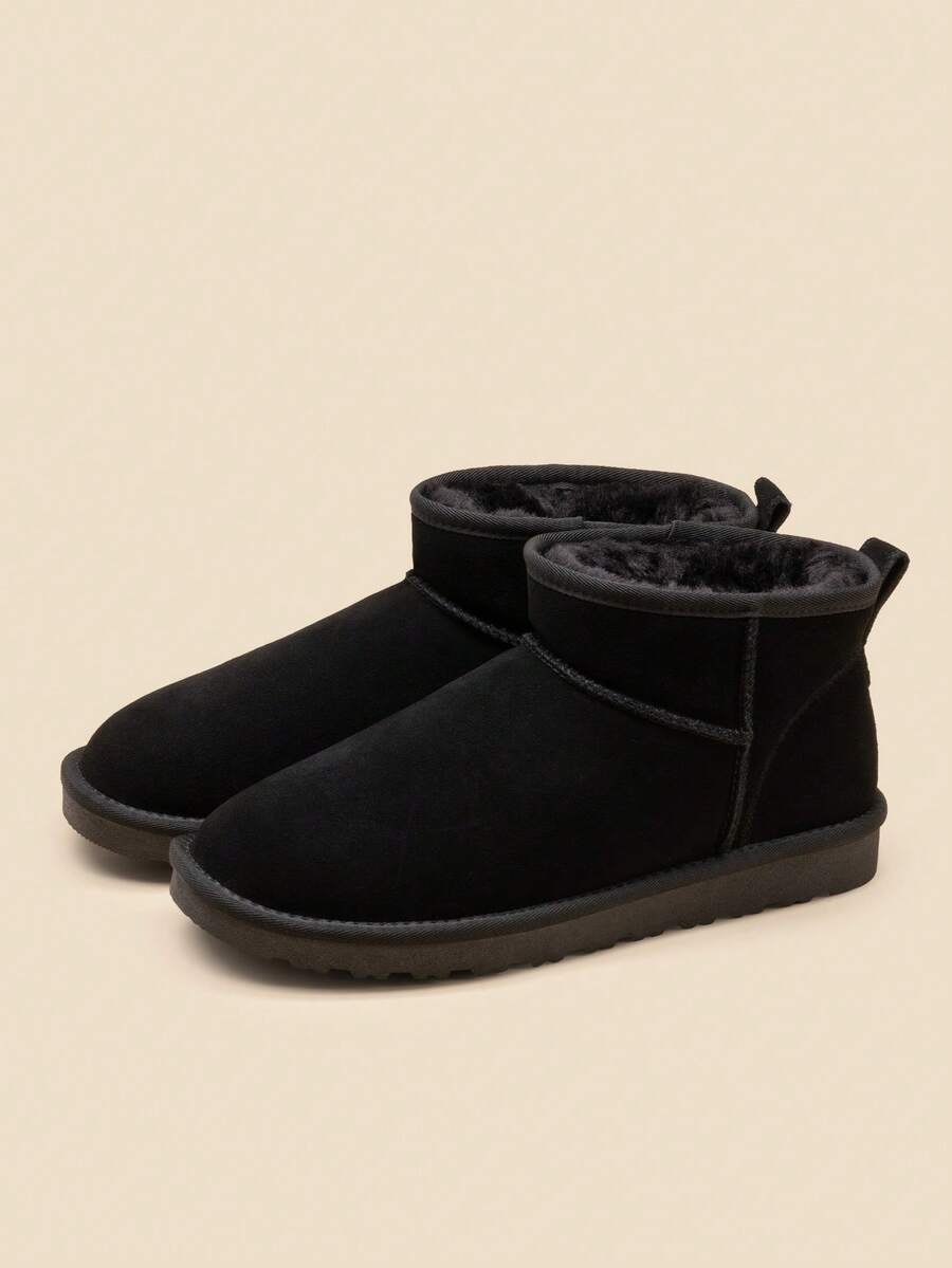 Men's Cozy Winter Boots Suede Leather Warm Fuzzy Lining Cold Weather Outdoor Casual Short Boots - 黑色 - 查看 1