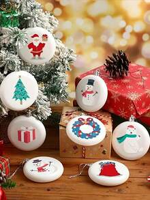 12packs 8cm/3.15in White Shallow Spheric Blank Ball Ornaments With Silvery Wire, DIY Christmas Tree Hanging Ornaments For Christmas, Festival Decorations For Home, Office, Best Gift Home Decor Christmas Decorations Room Decor Winter