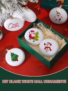 12packs 8cm/3.15in White Shallow Spheric Blank Ball Ornaments With Silvery Wire, DIY Christmas Tree Hanging Ornaments For Christmas, Festival Decorations For Home, Office, Best Gift Home Decor Christmas Decorations Room Decor Winter