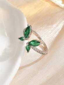 1 Peça Anel Aberto com Design de Borboleta Incrustado de Zircônia Cúbica em Cobre, Design Delicado e Vívido, Pertence ao Estilo de Joias Fresco e da Moda, Adequado para Embelezamento do Visual Diário