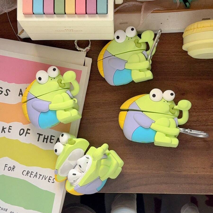 1个比基尼海滩趣味小鱼蓝牙耳机保护套，兼容Pro3（附赠随机款式挂钩），可爱卡通防震苹果耳机保护套，兼容1/2/3/4/Pro/Pro2蓝牙耳机