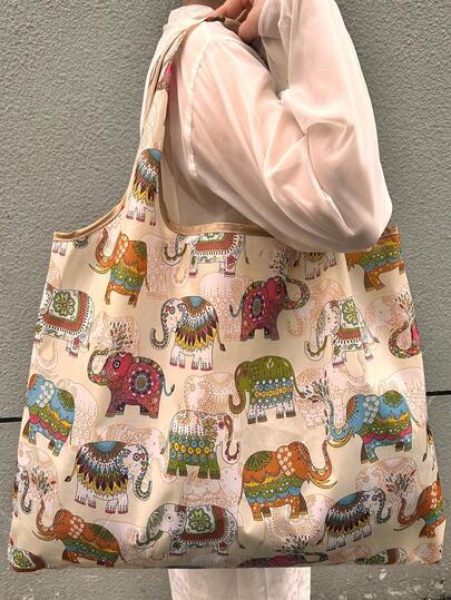 This Foldable Totem Bag With An Elephant Pattern Is A Must-Have For Autumn And Winter. Stylish And Portable, It's Suitable For Shopping, Travel, School, And Various Other Occasions. Its Simple And Fashionable Design, In A Solid Color, Is Perfect For Storing School Supplies. This Foldable Shopping Bag Is Multi-Purpose.