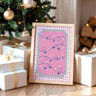 Pink Christmas Lights Posters – Retro Holiday Wall Arts, Festive Winter Print, Suitable For Living Room, Bedroom, Kitchen, Dining Room, Bathroom, Perfect Gift For Family, Friends, Lovers