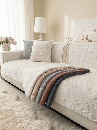 1 件纯色柔软天鹅绒布艺沙发套，雪花图案沙发垫，适用于卧室、客厅、办公室装饰，适合单人、双人、三人、四人及组合沙发，家居装饰