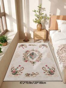1 Stück hellrosa Wohnzimmer Dekorationsteppich mit Rosendesign, Boho-Stil 1100g/㎡ Material mit niedriger Florhöhe, Dicke 5mm, weich und angenehm anzufühlen, leicht zu pflegen, wasserdicht und fleckabweisend, rutschfest, maschinenwaschbar, Teppich, geeignet für Lobby, Schlafzimmer