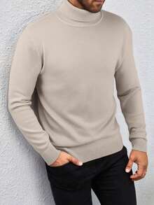 1pc Men High Neck Sweater, Fashion Sporty Versatile Daily Commute Streetwear Warm Outdoor Hiking Exercise Casual Base Layer Pullover, Suitable For Halloween, Fall/Winter