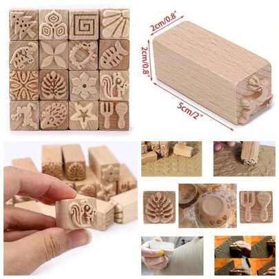 Juego de rodillos de arcilla, rodillo de arcilla, rodillo de mano con textura y de madera, 16 unidades, 1