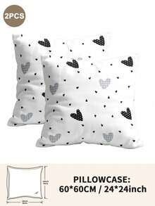 1pc/2pcs/4pcs Black And White Heart Pattern Pillow Cover Set (Pillow Inner Not Included), Soft & Comfortable, Suitable For All Seasons