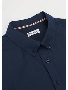 Men's Classic Oxford Shirt Solid Long Sleeve Button Down Casual Woven Shirts With Pockethalloween - 深藍色 - 查看 7