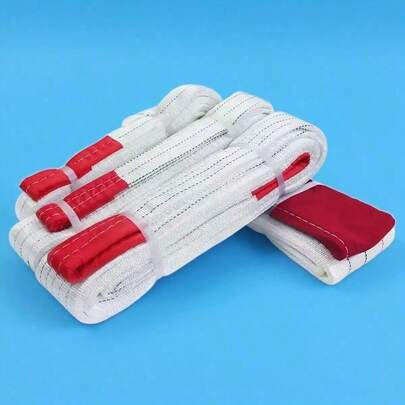 Heavy Duty Lifting And Trailer Rope - High Strength Synthetic Rope, Folding Design, Lightweight And Compact For Construction, Auto Rescue, Woodworking - Red And White Coding For Increased Visibility And Safety, Reinforced Stitches, Reliable Performance, Versatile Rope, Emergency Response Tool