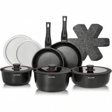 Topfset mit Abnehmbarer Griff, 17-Teilig Topfsets Pfannenset mit Antihaft Beschichtet, Topfset Induktion Kochtopf Set mit Deckel, für Alle Herdarten, Backofenfest, Ofenfest (grau) YAD6 - Grad - Übersicht 1