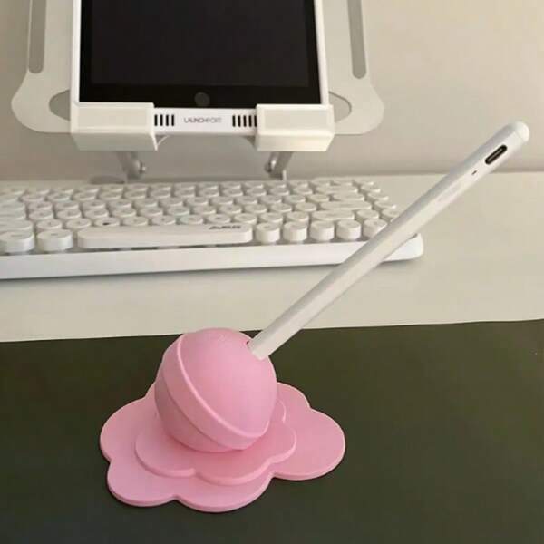 Creative Melting Lollipop Apple Pencil Holder - Cute Pink & White Desk Organizer With Playful Design, Portable Storage Compatible With Apple Pencil, Touchscreen Pen, And Accessories, Perfect Gift For Office Or Home Workspace, Cute Pencil Holder