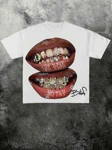 Lip Cross(Cotton T-Shirt) Men's Round Neck Short-Sleeved Cotton Casual T-Shirt, Loose Style, Versatile, Unisex, Suitable For Holiday Trave - 白色 - 查看 1