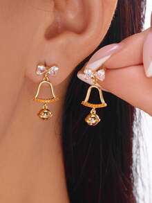 2pcs Christmas Tree, Snowflake & Bell Earrings, Unique & Fun Earrings, New Reindeer Candy Cane Hoop Earrings With Colorful Bells & Tassels, Christmas Gift Earrings, Suitable For Party/Daily And Event Wear