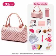 Juego de bolso de moda para niñas, set de juego de imitación de bolso de maquillaje para juego de princesa. Incluye: bolso, teléfono de juguete, reloj, llaves de coche, pañuelo de seda, tarjeta de crédito, billetera. El regalo perfecto de cumpleaños o Navidad para niñas de 3 a 6+ años