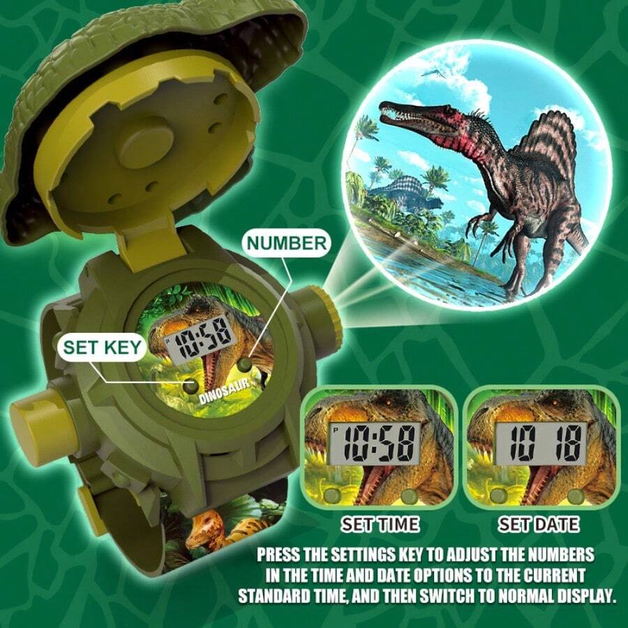 Children's Electronic Watch Dinosaur Projection Watch Educational Luminous Toy Projector Small Gift - Green - View 1