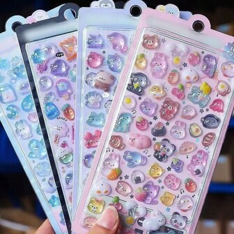 3D Cute Cartoon Stickers, Transparent Embossed Creative Diary Stickers, Diamond Gem Crystal Children's Handmade Decorative Stickers, Christmas/Thanksgiving Holiday Birthday Gift For Kids