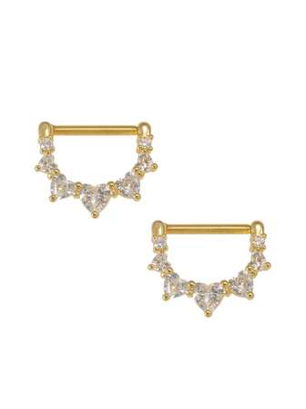 1对 14克 华丽心形方晶锆石不锈钢乳环 女士乳头穿孔身体饰品