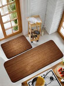 1pc Faux Wood Grain Design Kitchen Mat, Brown Wooden Texture Background, Absorbent Non-Slip Kitchen Carpet, Water & Oil Absorbent, Quick Dry Kitchen Floor Mat, Indoor Entrance Doormat, Odorless Soft Thick Kitchen Floor Pad, Small Kitchen Rug, Non-Slip Kitchen Decor Carpet, Easy To Clean Entryway Welcome Mat, Suitable For Living Room, Dining Room, Kitchen, In Front Of Sink - Multicolor - View 4