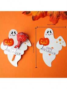 50pcs/Set Halloween Ghost Pattern Lollipop Decorative Paper Cards, DIY Decoration Cards