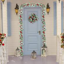 Eucalyptus Garland, Green Leaves Wreath Vines Garlands Decorations, Artificial Red Berry Garland For Fireplace Gate Mantle Table Home Party Decor