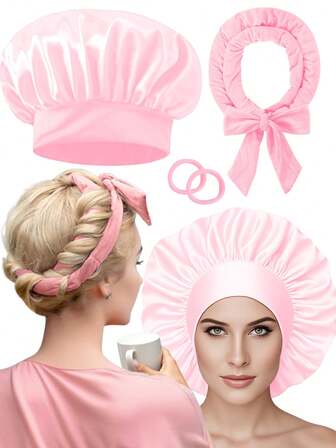 Heat Hair Curler And Satin Sleeping Cap Set | Heatless Hair Curlers For Long Hair, For Sleeping In Overnight DIY Lazy Hair Styling Tool, Satin Reversible Sleeping Cap For Women,Heatless Waves,Travel Essentials,Travel Essential,Hairstyle,Hairdressing,Curly Hair,Hair Rollers,Hair Curler,Heatless Curl,Heatless Curls,Hair Curlers,Rollers,Hair Curl,Rollers For Hair,Curly Hair Tools,Hair Rollers,Hair Roller,Curls Diffuser,Hair,Travel,Hair Products,Hair Tools,Hair Stuff,Barber,Barber Accessories,Barbershop,Hairdressing Equipment