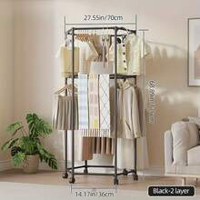 2-Tier Hexagonal Clothes Drying Rack - Sturdy Metal, Floor Standing Double Layer Rack, Suitable for Bedroom, Dormitory and Balcony, Holds Multiple Clothes, 3 Scenes Can Be Used, Room Furniture | Elegant Metal Frame, Available in 2 Colors - Schwarz - Übersicht 6