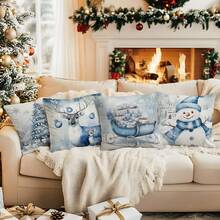 4 Stücke Weihnachts-Kissenbezug-Set mit Schneeflocken, Weihnachtsmann & Hirsch Motiven, geeignet für Wohnzimmer, Sofa, Schlafzimmer, ohne Kissenfüllung