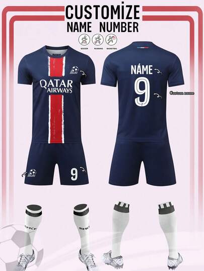 2pcs Paris Football Jersey, Customized Soccer Uniform, Soccer Jersey 2526, Personalized Men's Soccer Outfit, Sports Suit, Men's Running Set, Summer Men's Set, Men's T-Shirt Set, Football Jersey, Personalized Football Jersey, Football Jersey With Number Printing, Suitable For Football, Badminton, Basketball, Cycling